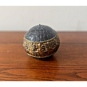 Vintage Vietnam Round Brown Gold Motif Candle Boho Style